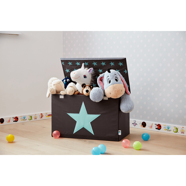 LOVE !T STORE !T STORE !t Skrzynia Na Zabawki, Szara Z Miętową Zieloną Gwiazdą - obrazek 2