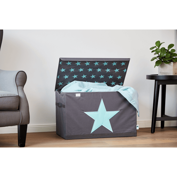 LOVE !T STORE !T STORE !t Skrzynia Na Zabawki, Szara Z Miętową Zieloną Gwiazdą - obrazek 3