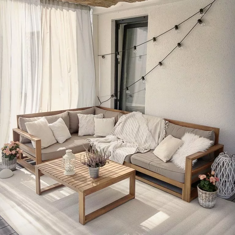 Beliani Zestaw Ogrodowy Drewniany 4-osobowy Prawostronny Beżowoszary TIMOR - obrazek 4