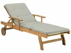 Beliani Leżak Ogrodowy Drewno Akacjowe Z Poduszką Szarobeżową JAVA