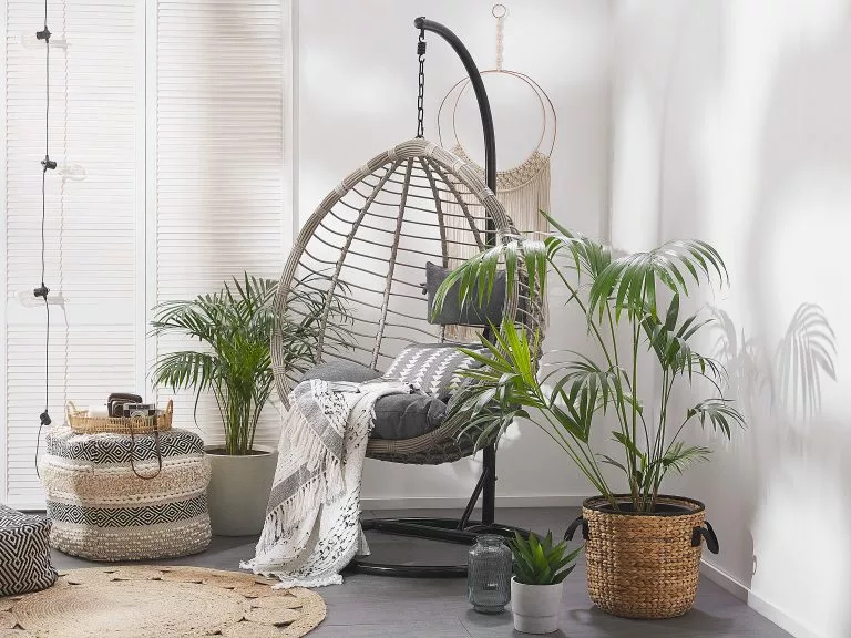 Beliani Fotel Wiszący Ze Stojakiem Z Technorattanu Szary TOLLO - obrazek 9