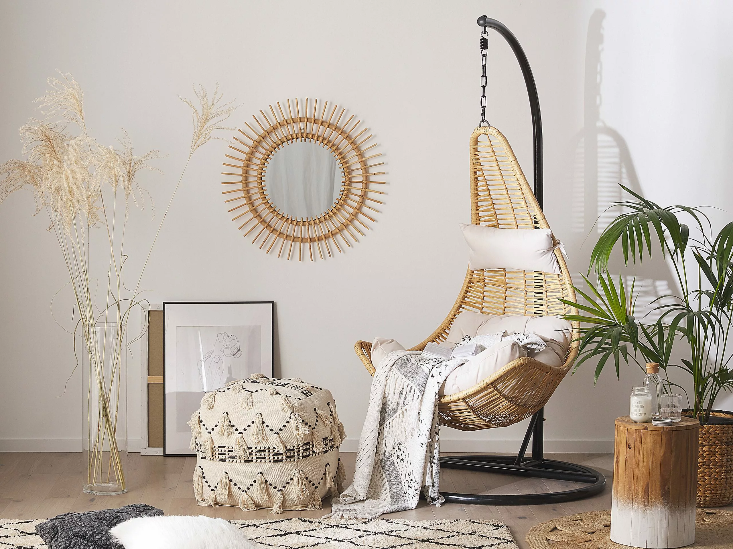 Beliani Fotel Wiszący Ze Stojakiem Z Technorattanu Naturalny ATRI II - obrazek 2