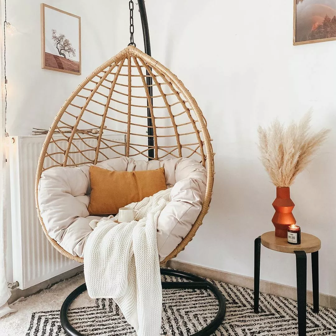 Beliani Fotel Wiszący Ze Stojakiem Z Technorattanu Naturalny ARSITA - obrazek 6