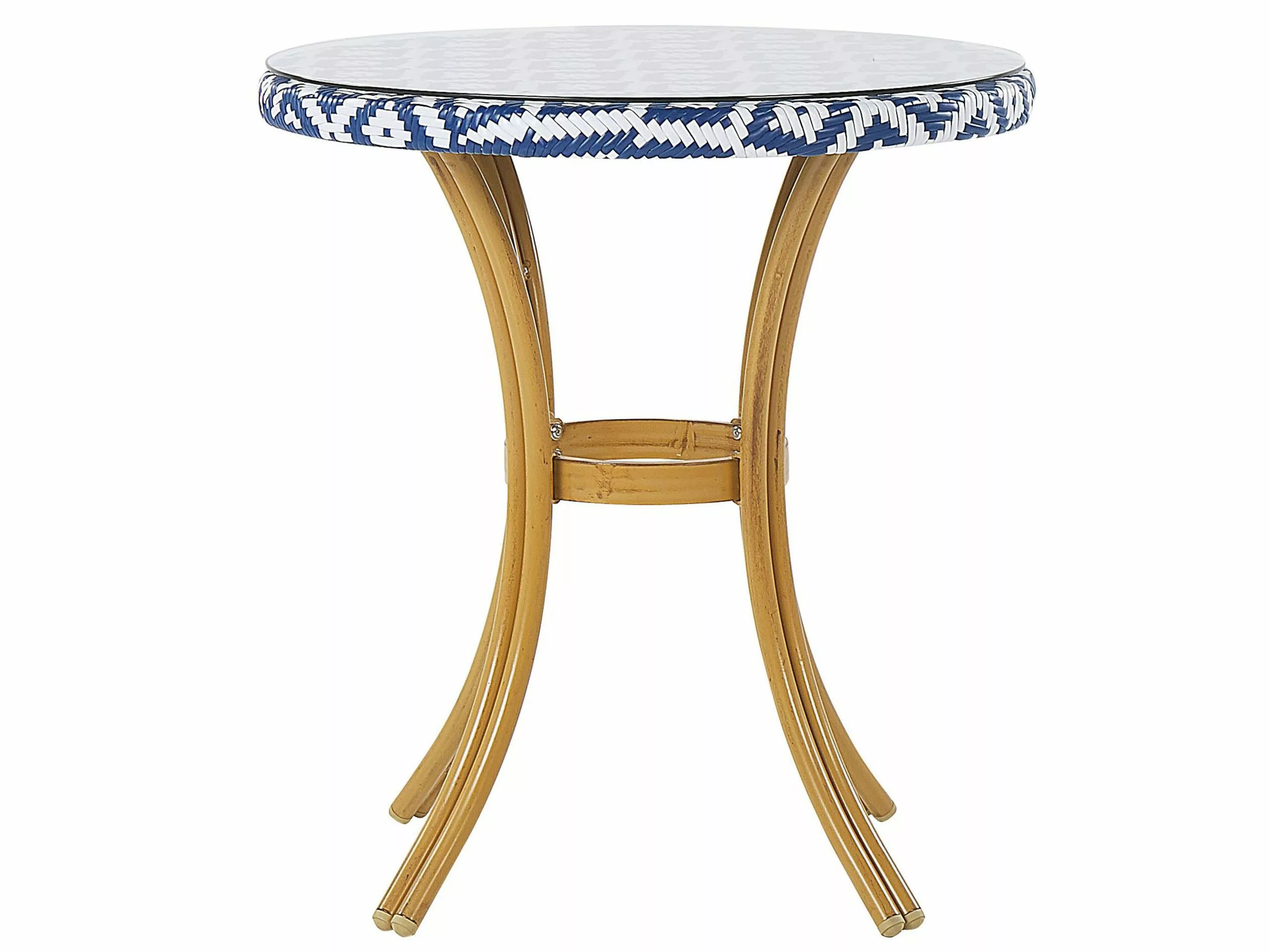 Beliani Okrągły Stół Ogrodowy Z Technorattanu ø 70 Cm Wzór Niebiesko-biały RIFREDDO - obrazek 4