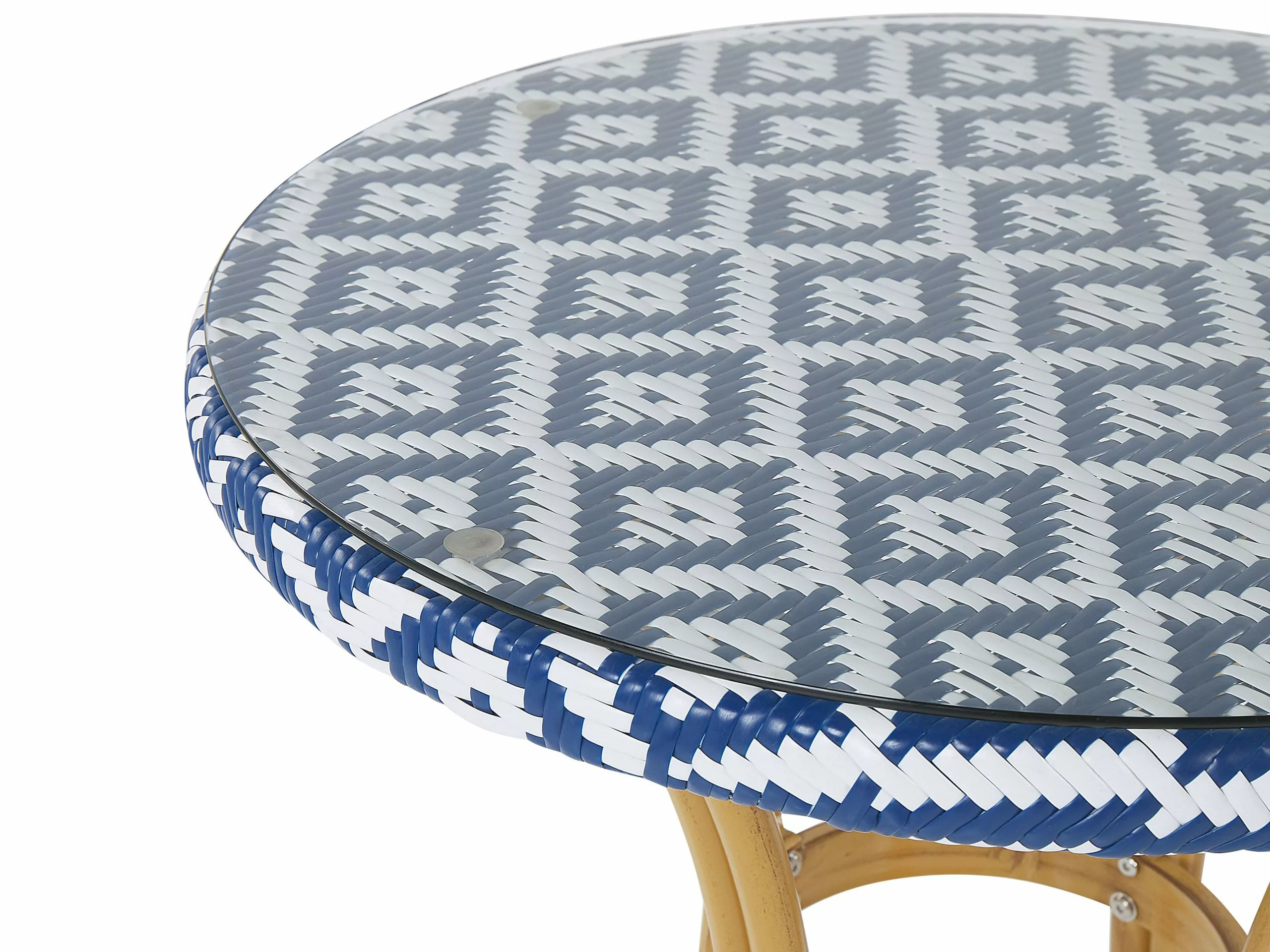 Beliani Okrągły Stół Ogrodowy Z Technorattanu ø 70 Cm Wzór Niebiesko-biały RIFREDDO - obrazek 5