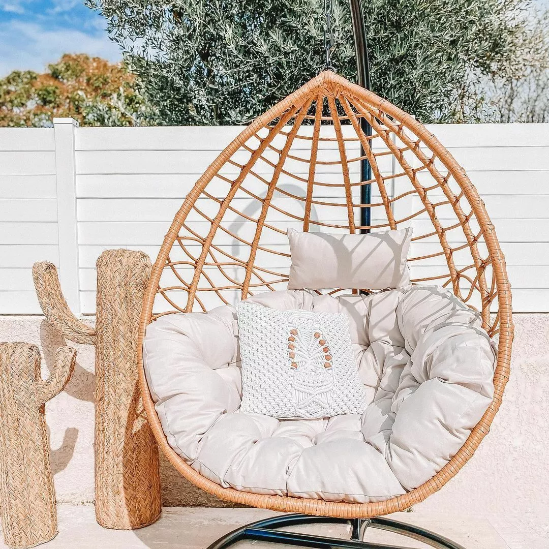 Beliani Fotel Wiszący Ze Stojakiem Z Technorattanu Naturalny ARSITA - obrazek 8