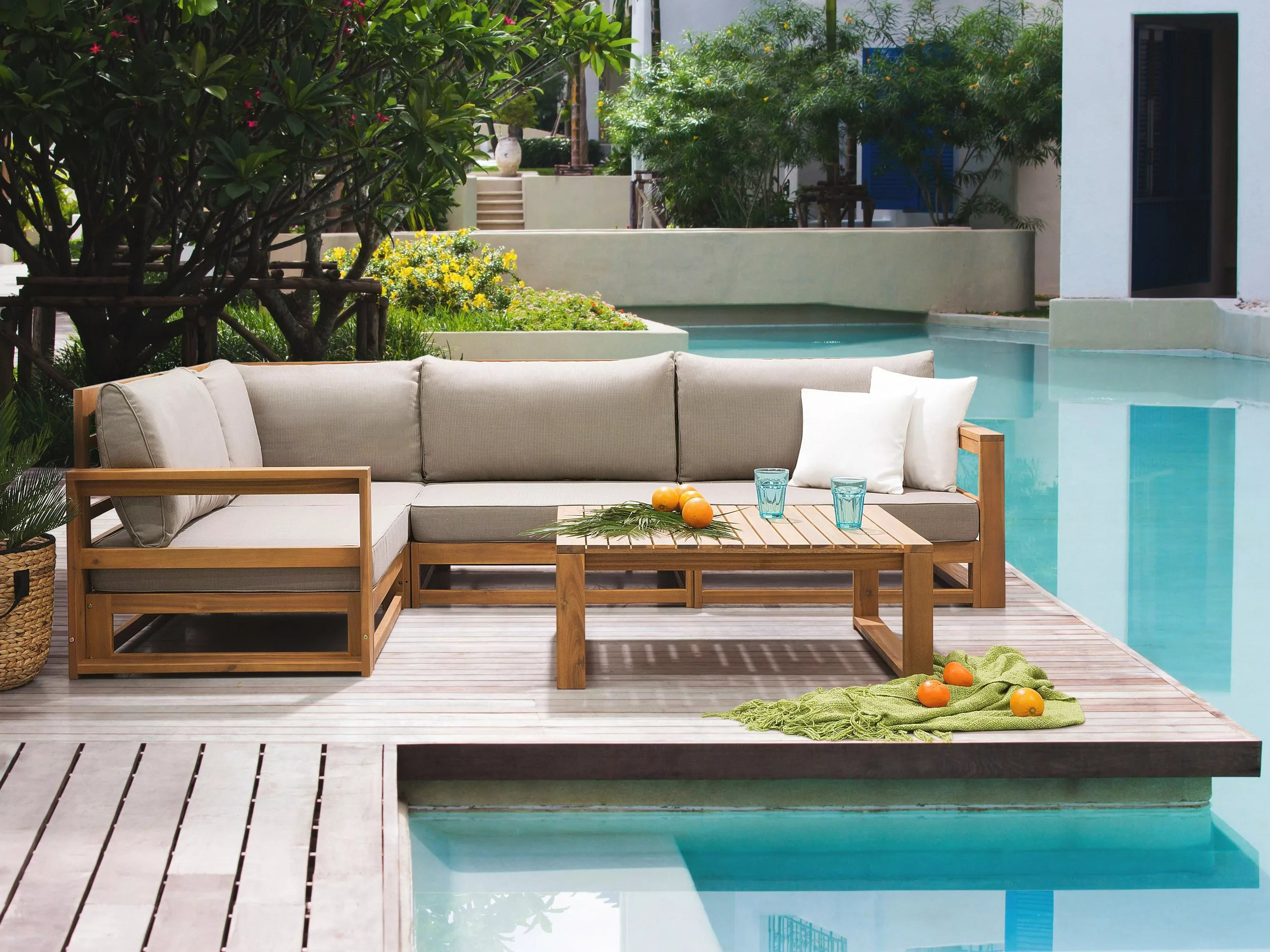 Beliani Zestaw Ogrodowy Z Certyfikowanego Drewna 4-osobowy Prawostronny Beżowoszary TIMOR - obrazek 2