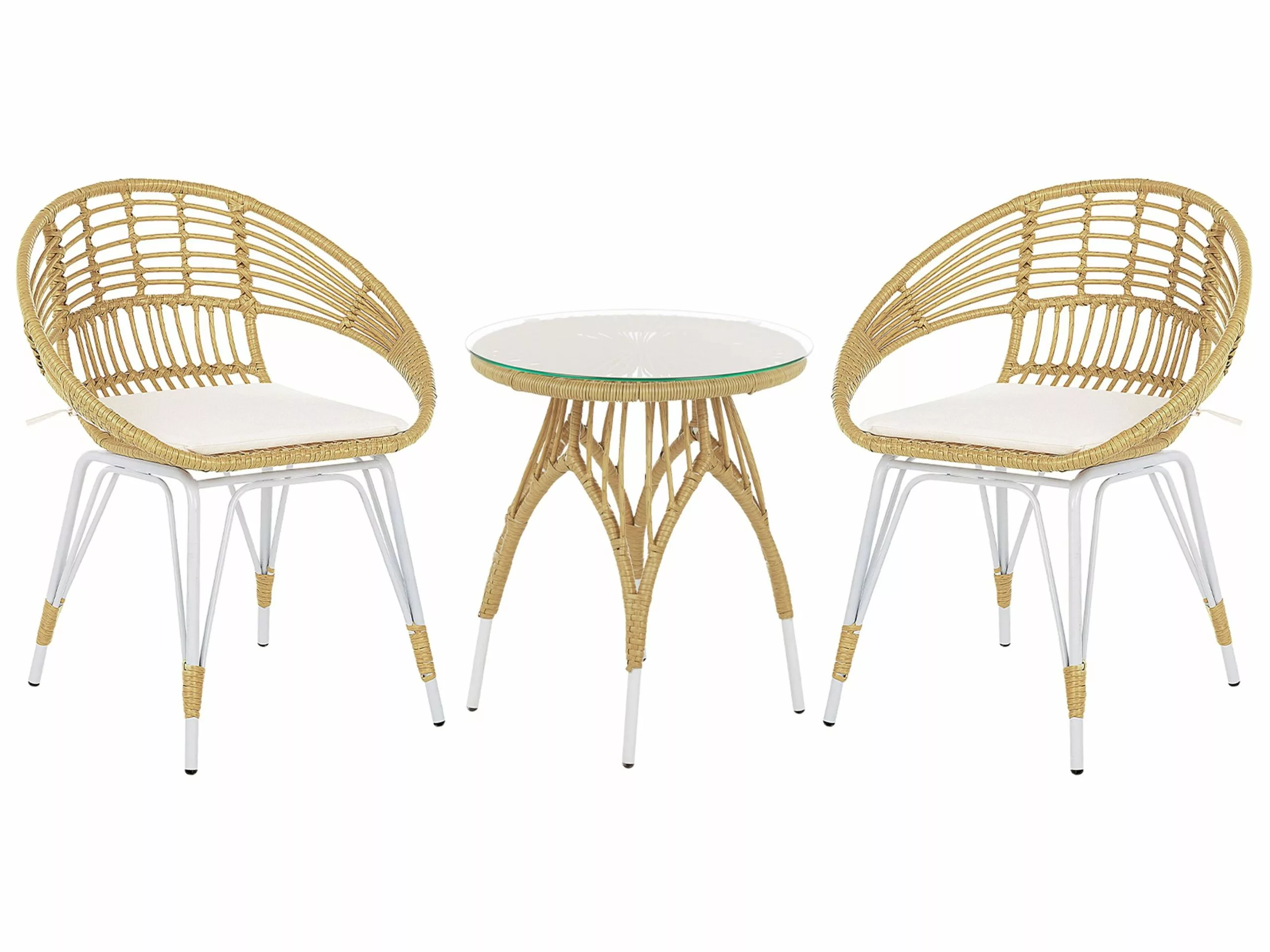 Beliani Zestaw Mebli Balkonowych Z Technorattanu Naturalny Z Białym PELLARO