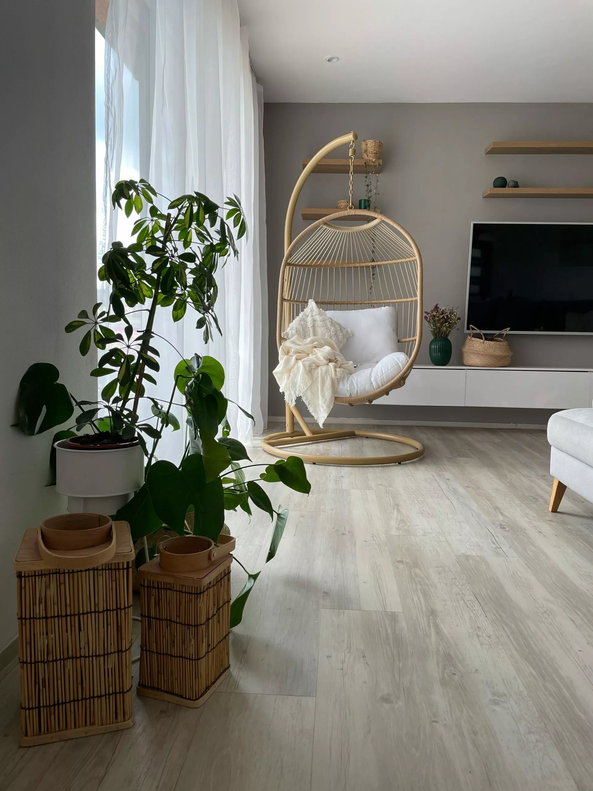 Beliani Fotel Wiszący Ze Stojakiem Z Technorattanu Naturalny ALBA - obrazek 4