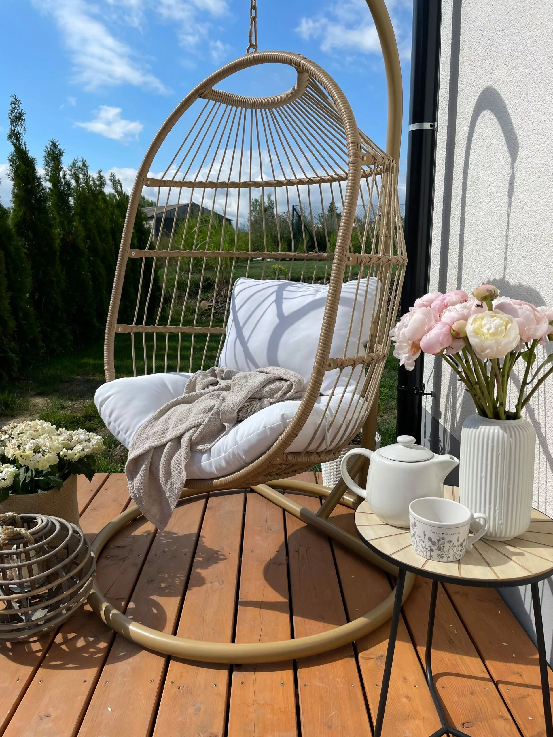 Beliani Fotel Wiszący Ze Stojakiem Z Technorattanu Naturalny ALBA - obrazek 5