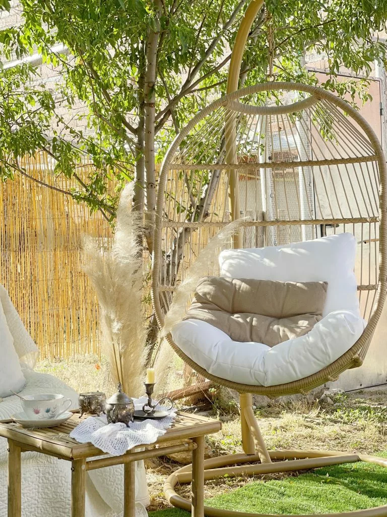 Beliani Fotel Wiszący Ze Stojakiem Z Technorattanu Naturalny ALBA - obrazek 6