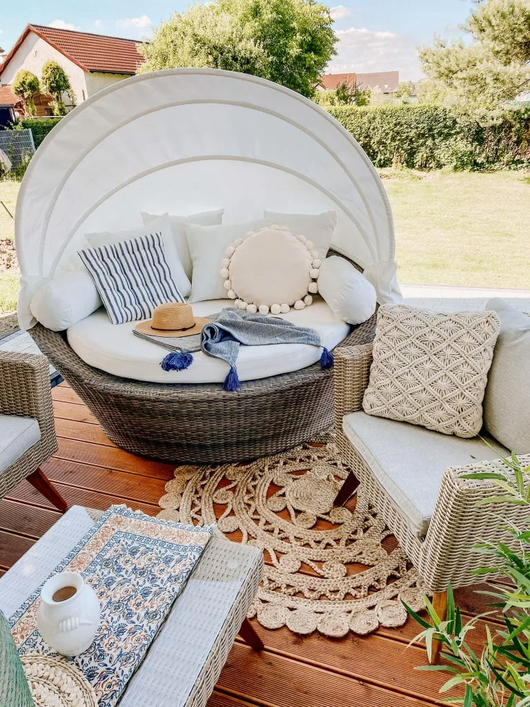 Beliani Kosz Ogrodowy Z Technorattanu Jasnobrązowo-biały SYLT - obrazek 3