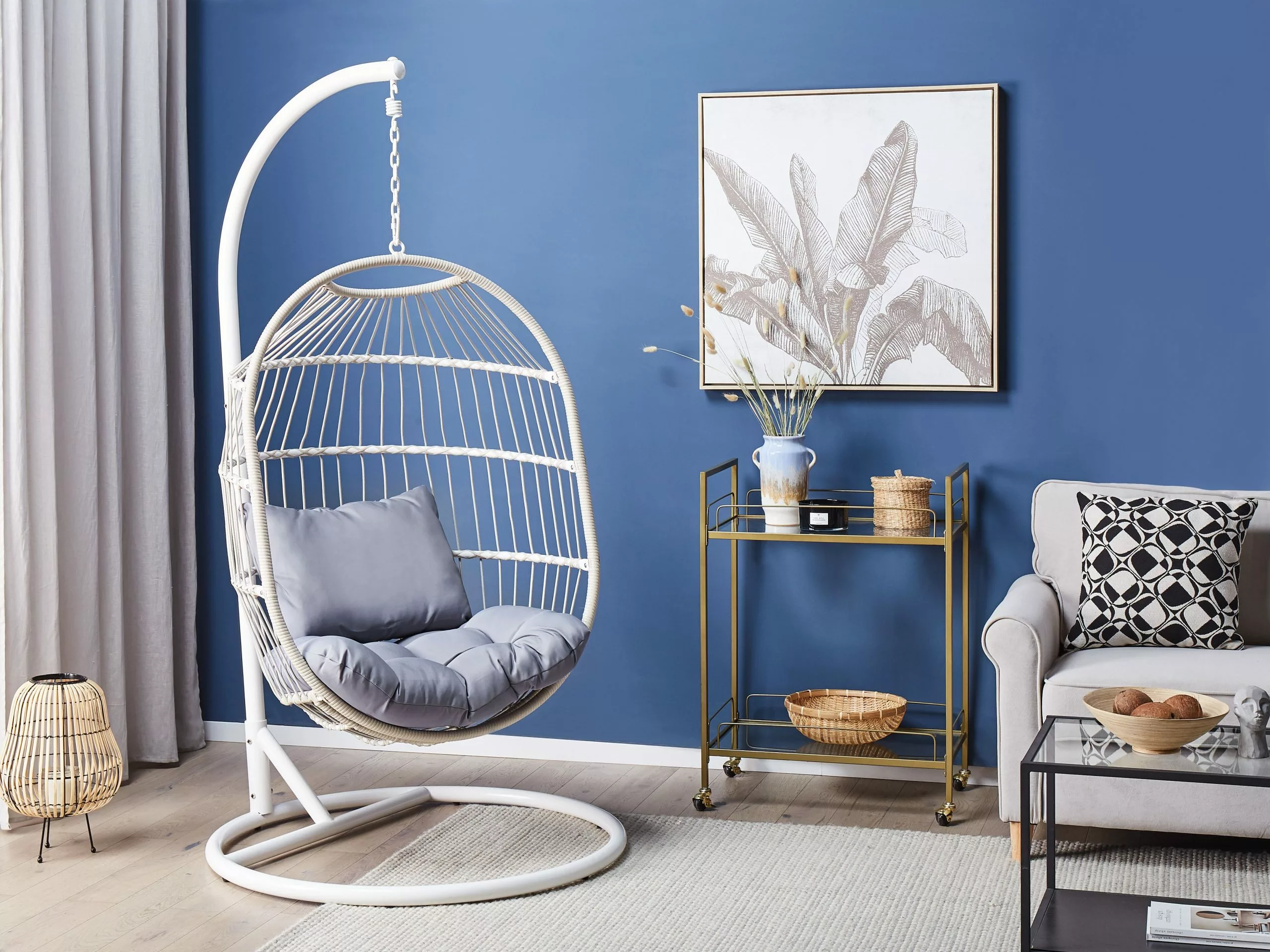 Beliani Fotel Wiszący Ze Stojakiem Z Technorattanu Biały ALBA - obrazek 2