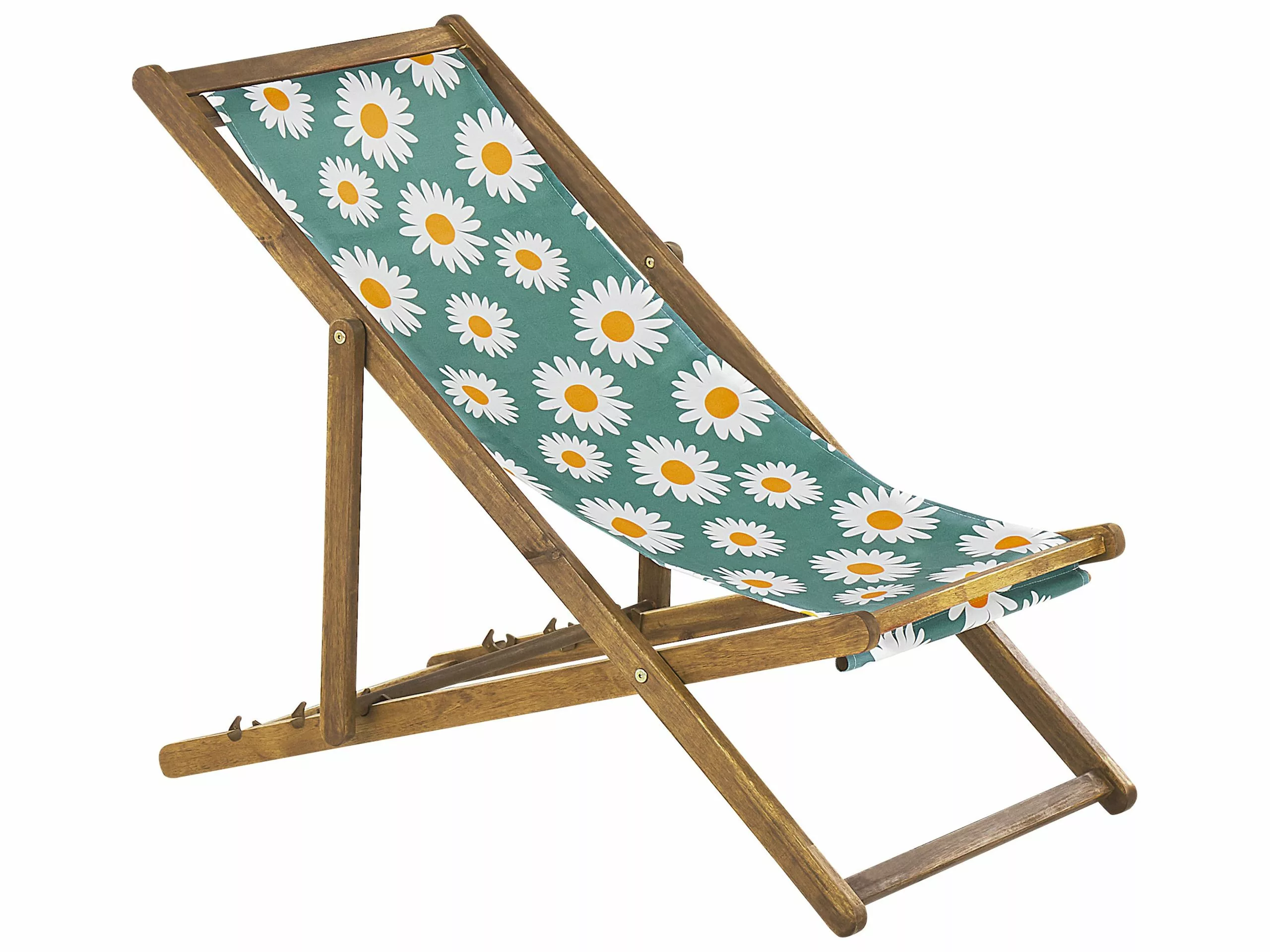Beliani Zestaw 2 Leżaków Ogrodowych Jasne Drewno Akacjowe Wzór W Rumianek ANZIO - obrazek 3