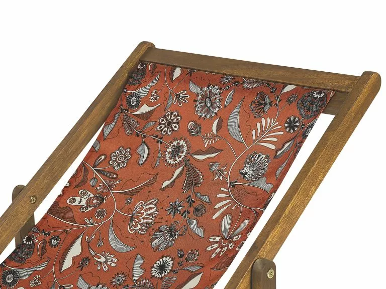 Beliani Zestaw 2 Leżaków Ogrodowych Jasne Drewno Akacjowe Wzór W Kwiaty Czerwony ANZIO - obrazek 4