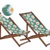 Beliani Zestaw 2 Leżaków Ogrodowych Ciemne Drewno Akacjowe Wzór W Rumianek ANZIO
