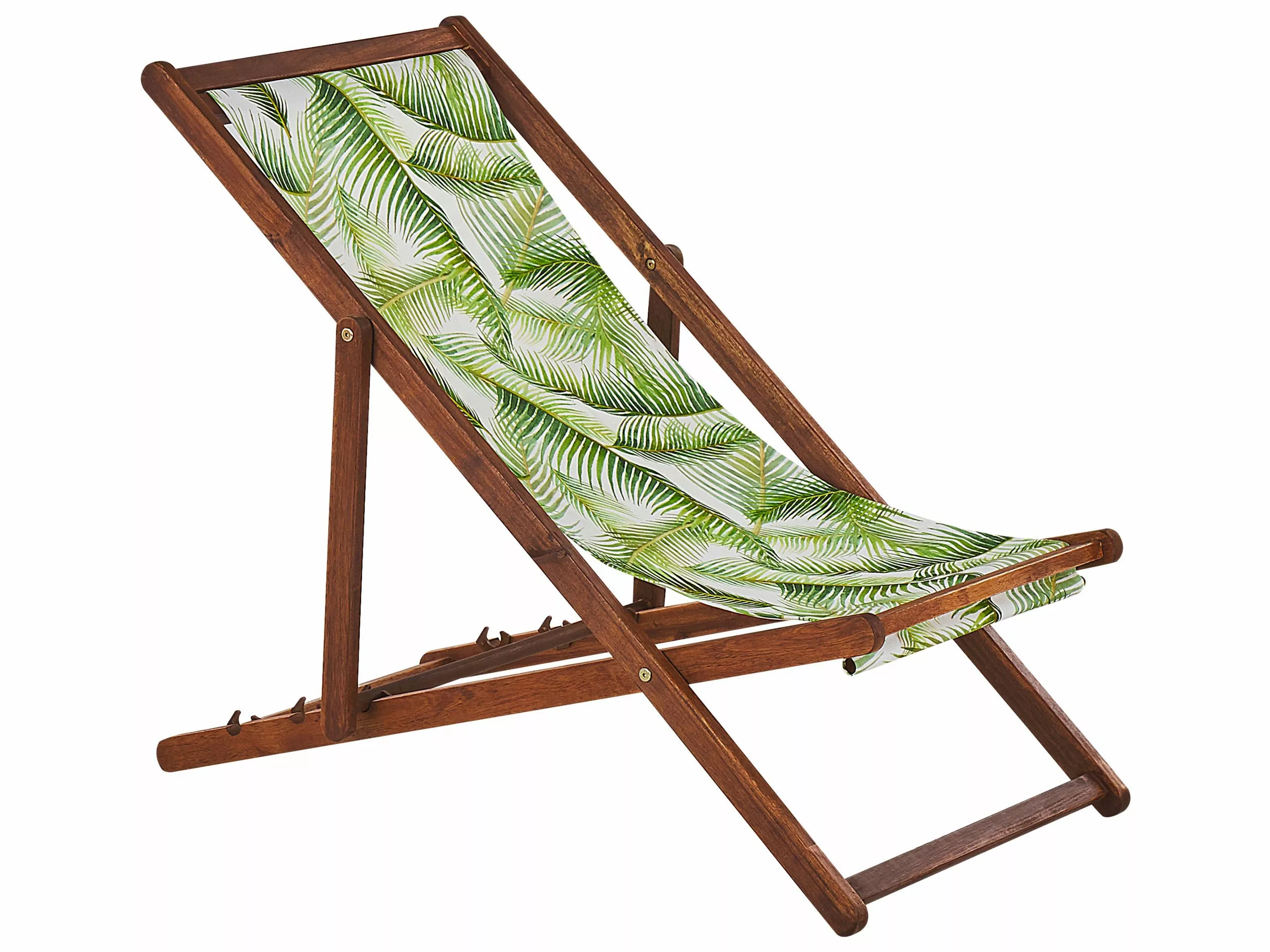 Beliani Zestaw 2 Leżaków Ogrodowych Ciemne Drewno Akacjowe Wzór W Liście Palmowe Zielony ANZIO - obrazek 3