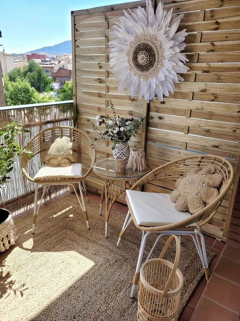 Beliani Zestaw Mebli Balkonowych Z Technorattanu Naturalny Z Białym PELLARO - obrazek 4