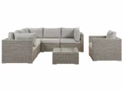 Beliani Zestaw Ogrodowy Z Technorattanu 6-osobowy Prawostronny Beżowoszary CONTARE
