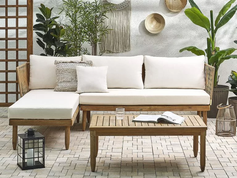 Beliani Zestaw Ogrodowy Drewno Akacjowe 4-osobowy Prawostronny Złamana Biel CREMONA - obrazek 3