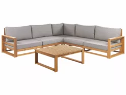 Beliani Zestaw Ogrodowy Drewniany 5-osobowy Narożny Jasny TIMOR II